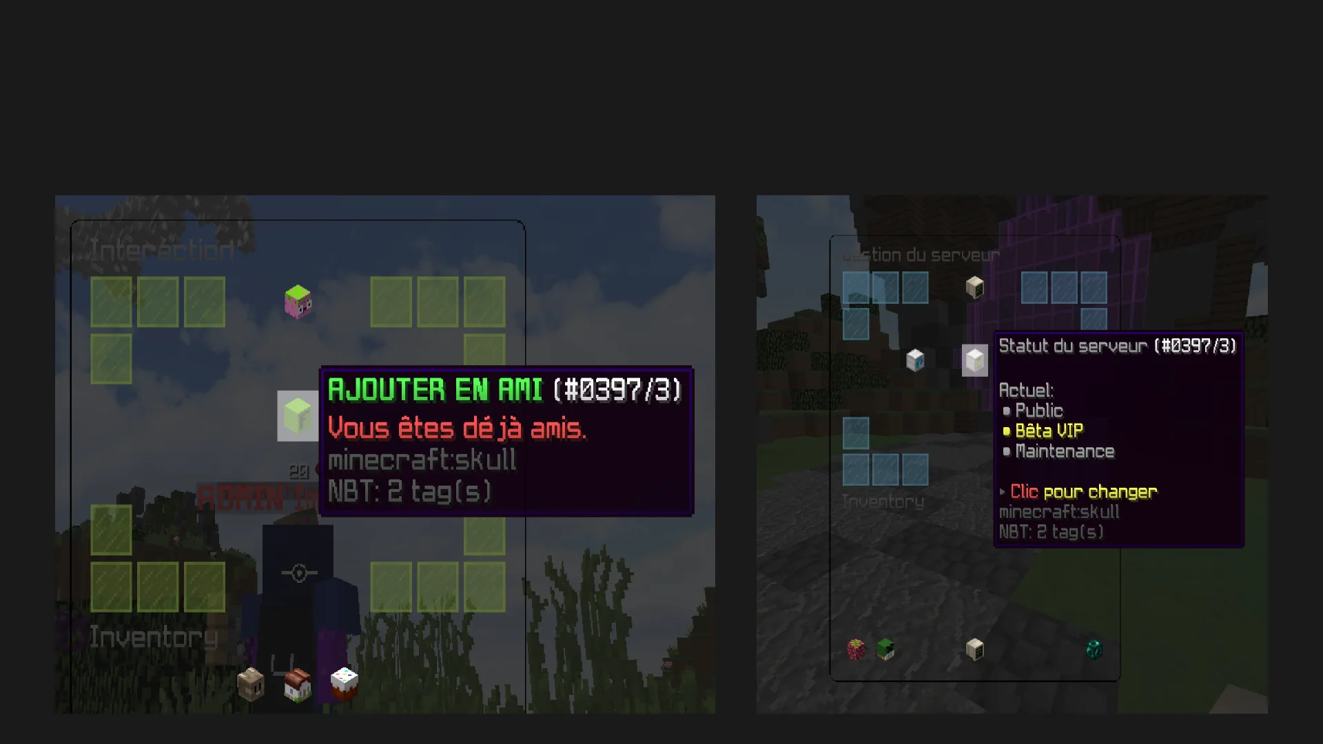 Friends menu and server management, both inside the game